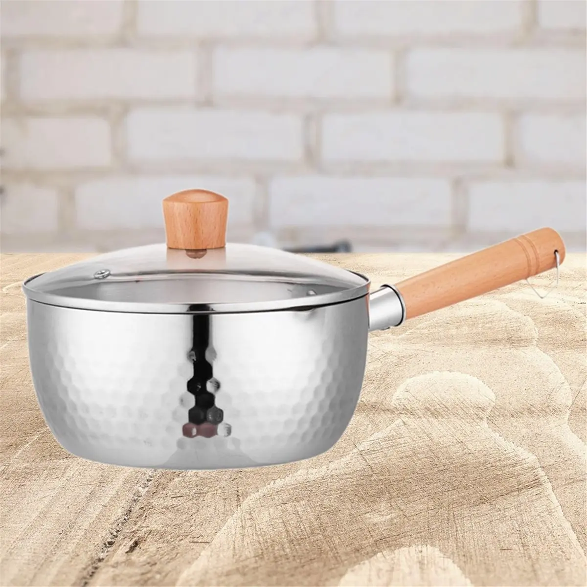 A67T NEW Stainless Steel Saucepan Soup Pot with and Lid Wood Handle for Home and Camping, Multipurpose Cooking Pot