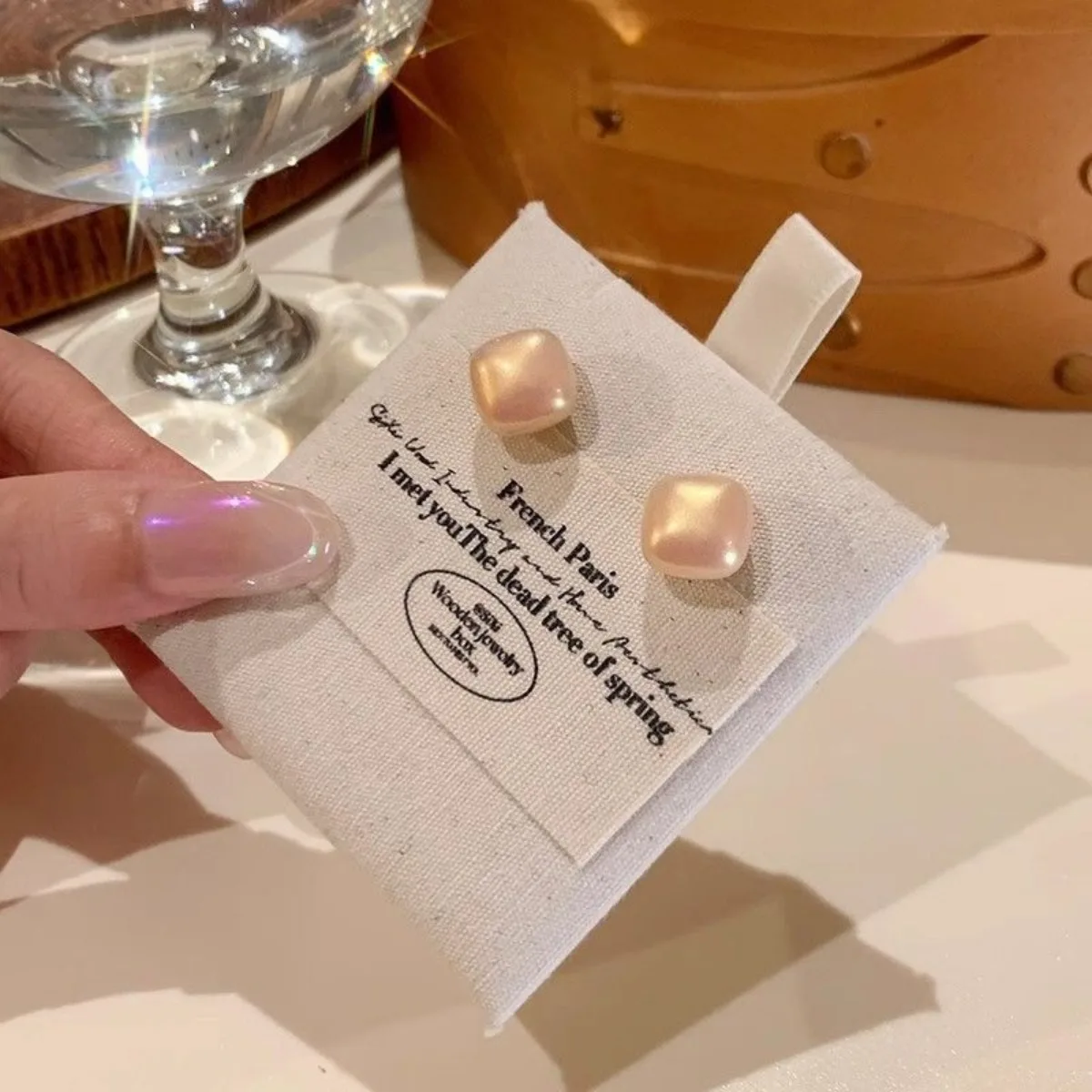 pearl square stud earrings minimalist elegant trendy lightweight fashion jewelry for women