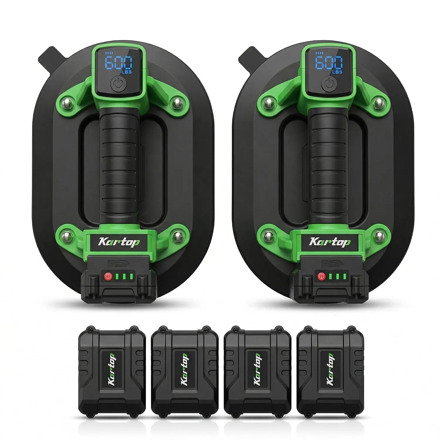 Heavy Duty Suction Cups for Glass Lifting, 600LBS Battery Powered Suction Tool with Digital Display, 4x2400mAh Batteries