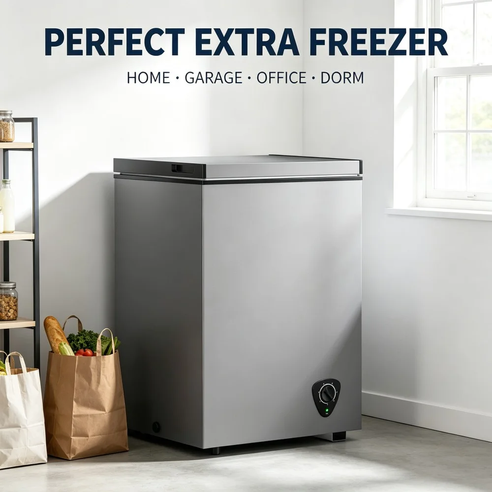 4.0 Cu.Ft Chest Freezer, Compact Deep Freezer with Removable Basket, Mechanical Thermostat, Manual Defrost, 115V, Gray