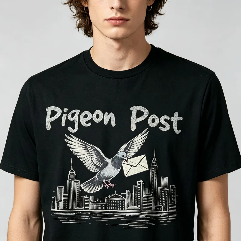 Vintage Pigeon Post Graphic T Shirt Unisex Flying Mail Pigeon City Skyline Short Sleeve Aesthetic Streetwear Summer Cotton Tops
