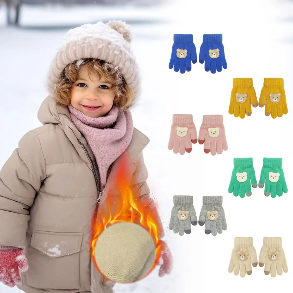 

Детские перчатки с мультяшным медведем, морозостойкие ветрозащитные вязаные перчатки, утолщенные пальцы, теплые перчатки для рук, осень-зима
