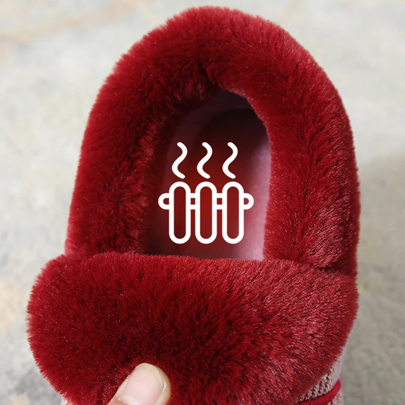 Winter Home Men Slippers Stripe Warm Shoes Furry Indoor Slippers Plus Size Male House Slippers Wrapped Heel Platform Sole 46/47