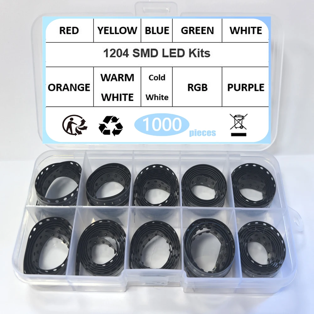 10Values x100Pcs 1204 SMD LED Diode assorted kit warm cool white red Green Blue yellow orange pink fast flashing