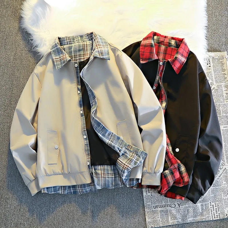 

Men's Premium Casual Plaid Jaet Long Sve Slim Fit Sli Spring Outerwear Faionable Ciscape Polyester Windbreaker