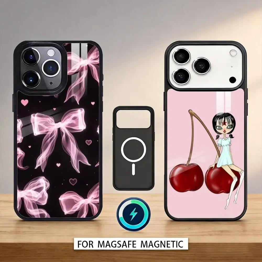 

Wildflower INS S-Strawberry C-cherry Phone Case For iPhone17,16,15,14,13,12,Pro,Max,Magnetic For Magsafe Wireless Charging