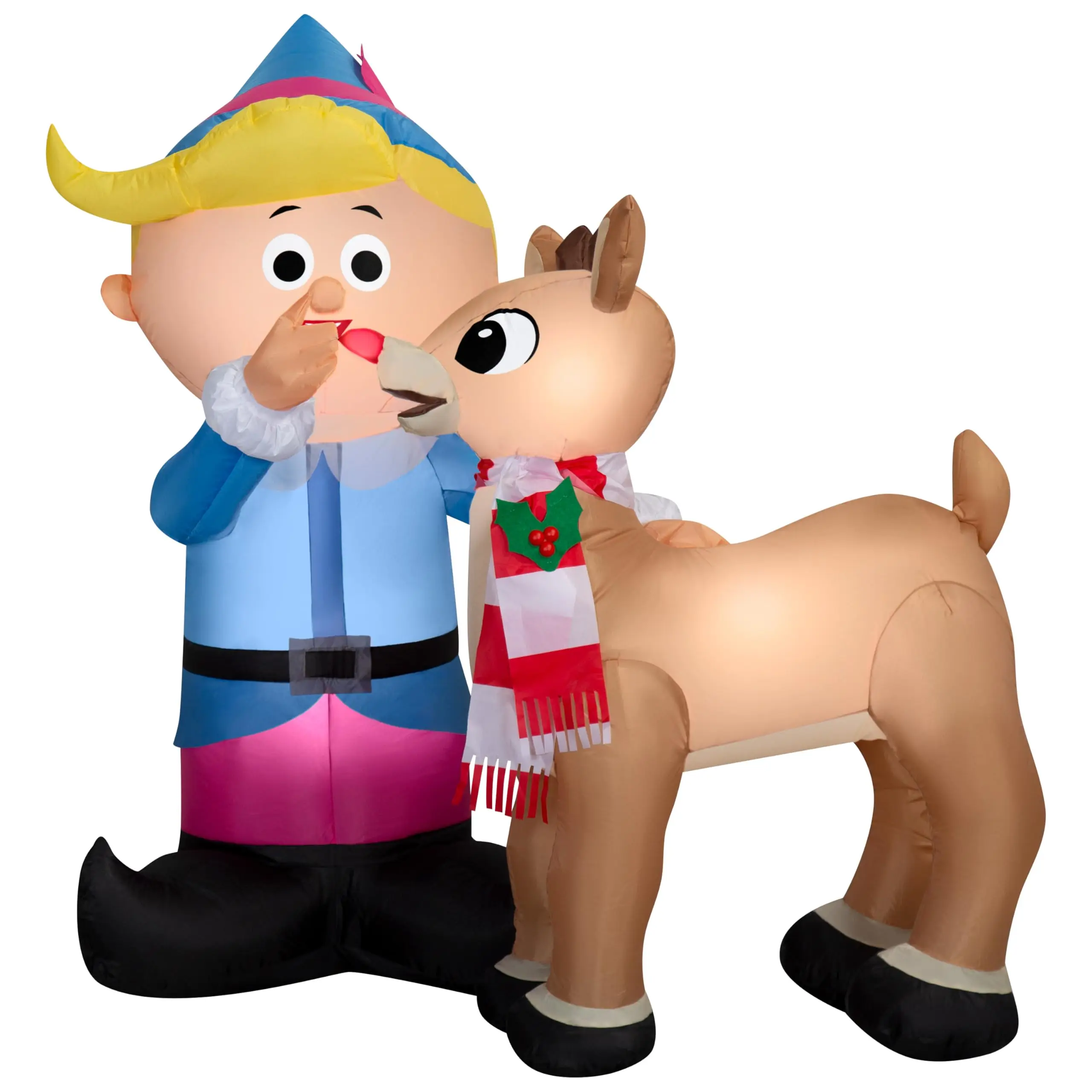 Gemmy Inflatable Christmas Hermey the Elf and Rudolph the Red-Nosed Reindeer Scene, Multi-Color, 4 ft, LED Lighted
