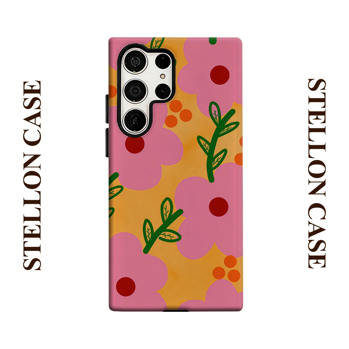 Retro Orange Floral Art For Samsung Galaxy Phone Case S23 S20 S25 FE S24 Plus S26 Ultra 2-IN-1 Shockproof Bumper Hard PC