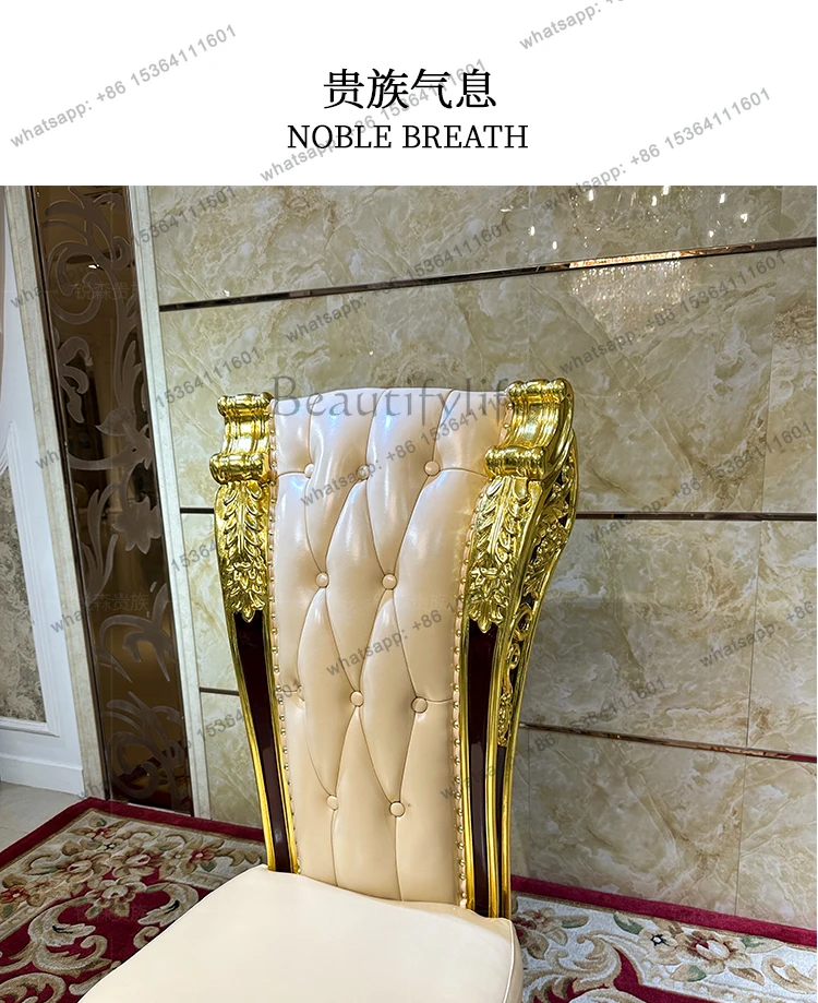 كرسي طعام من الجلد الفرنسي لغرفة الطعام، كرسي ناعم، كرسي فاخر من الطبقة الأولى من جلد البقر الصلب #2