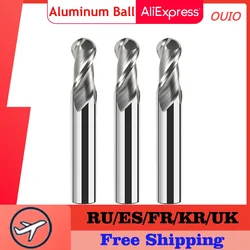 OUIO HRC55 EndMill especial para fresa de punta de bola de aluminio, herramientas de carburo, 2 flautas, fresas esféricas CNC, fresas en espiral