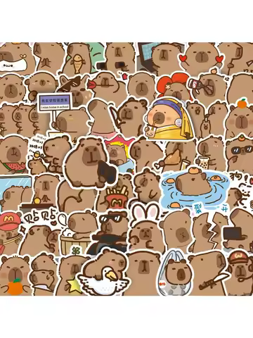 100pcs Cartoon Cute Capybara Sticker PVC Graffiti  Stickr Aesthetic Decorative Scrapbook DIY Child Phone Stationery Decals