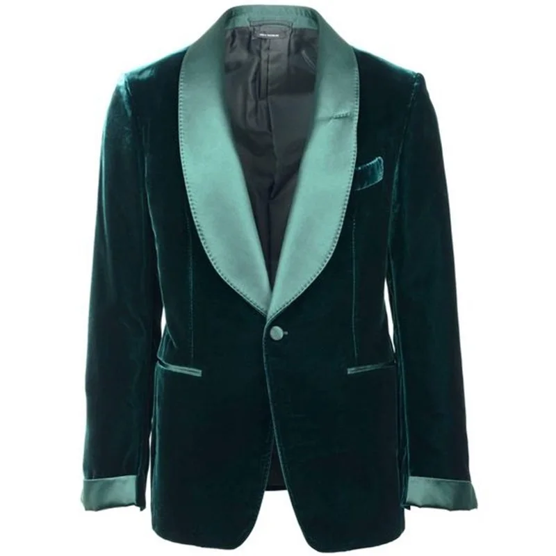 Winter Velour Men Suit Blazer 1 Pcs Coat Formal Prom Party Wear Custom Made Fashion Green Male Jacket Outfit Costume Pour Hommes