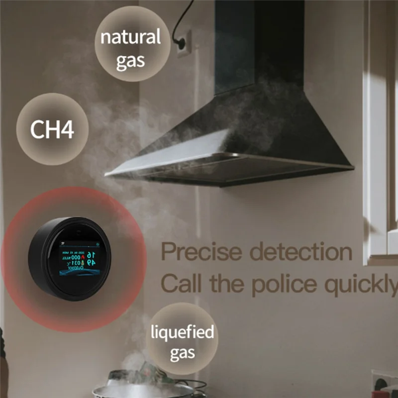 B24B Wifi Sensor de Gas Natural Tuya alarma inteligente Detector de fugas de Gas seguridad contra incendios pantalla Digital LCD de temperatura