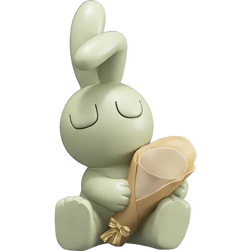 Cream Style Rabbit Vase Resin Ornaments, Home Decor Crafts, Office Desk Figurines, Living Room Decor, Kawaii Accessories, Gift