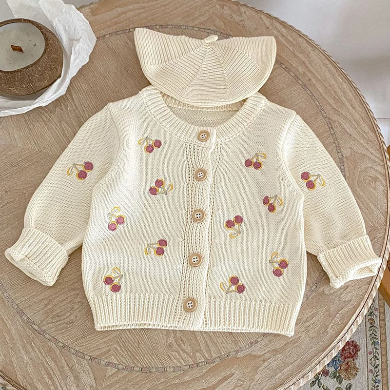 2024 New Autumn Children Clothes Infant Baby Girls Knitting Cardigan Long Sleeved Knitted Embroidery Newborn Baby Girls Sweater