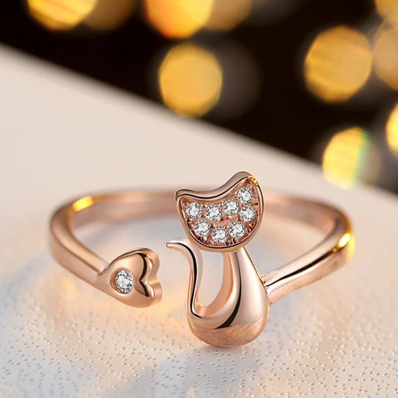 Charm Crystal Top Quality Cubic Zirconia Crystal Inlaid Cute Animal Cat Ring Open Adjustable for Women Girl Fashion Animal Rings image 2
