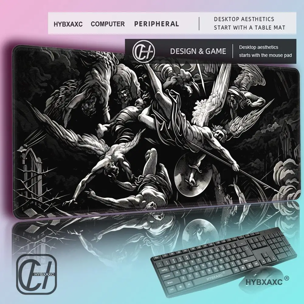 

HYBXAXC Gothic Desk Mat Hell Gustave Dore Mouse Pad Keyboard Mat Rubber Mouse Pad Computer Accessories Office Rug Mousepad Gamer