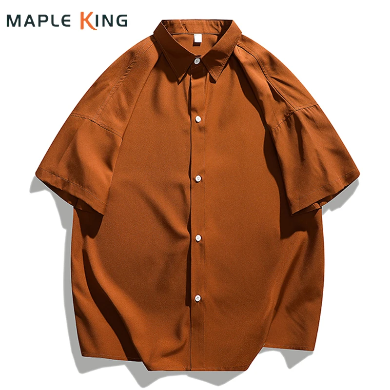 

Summer Solid Color Casual Shirts for Men Short Sleeve Camisas Streetwear Fashion Loose Beach Cardigans Tops Mens Hawaiian Shirt