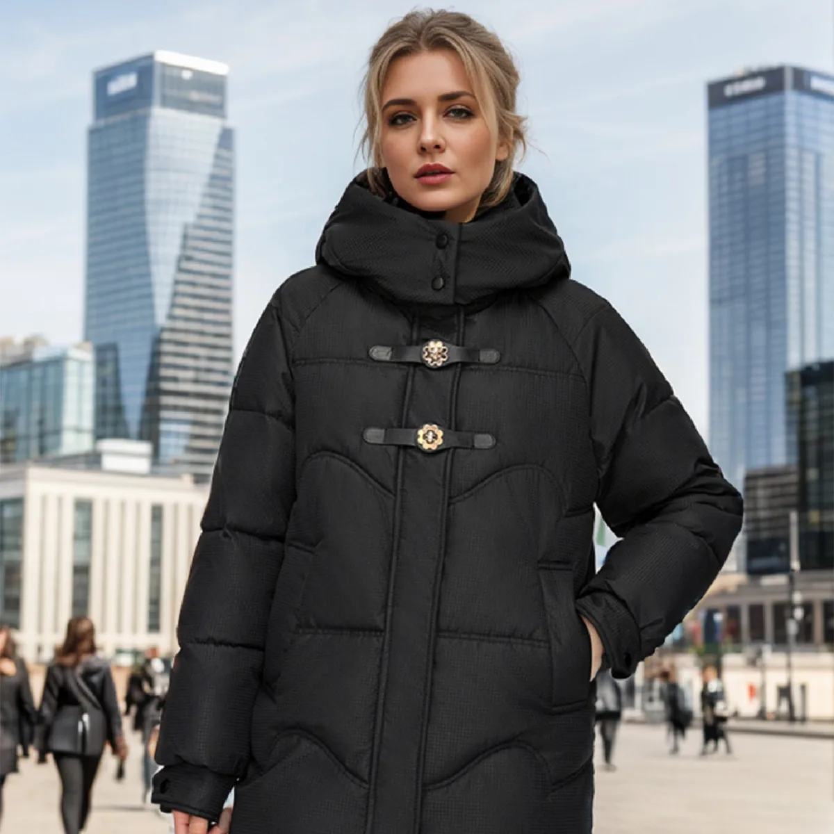 

Женский пуховик средней длины на хлопковой подкладке, новое маленькое кожаное пальто с пряжкой, утолщенное зимнее пальто с роговой пряжкой