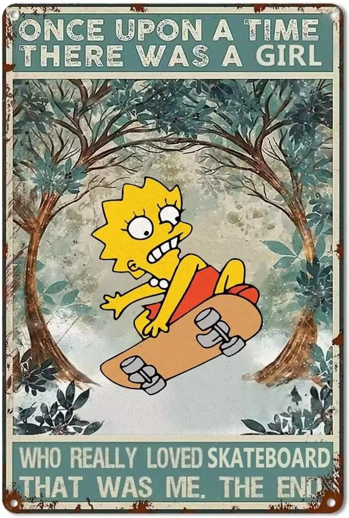 UOAIUDT Lisa Skateboard – panneau métallique « A Girl Who Really Loved Skateboard », affiche en étain, décoration murale, cadeau en aluminium