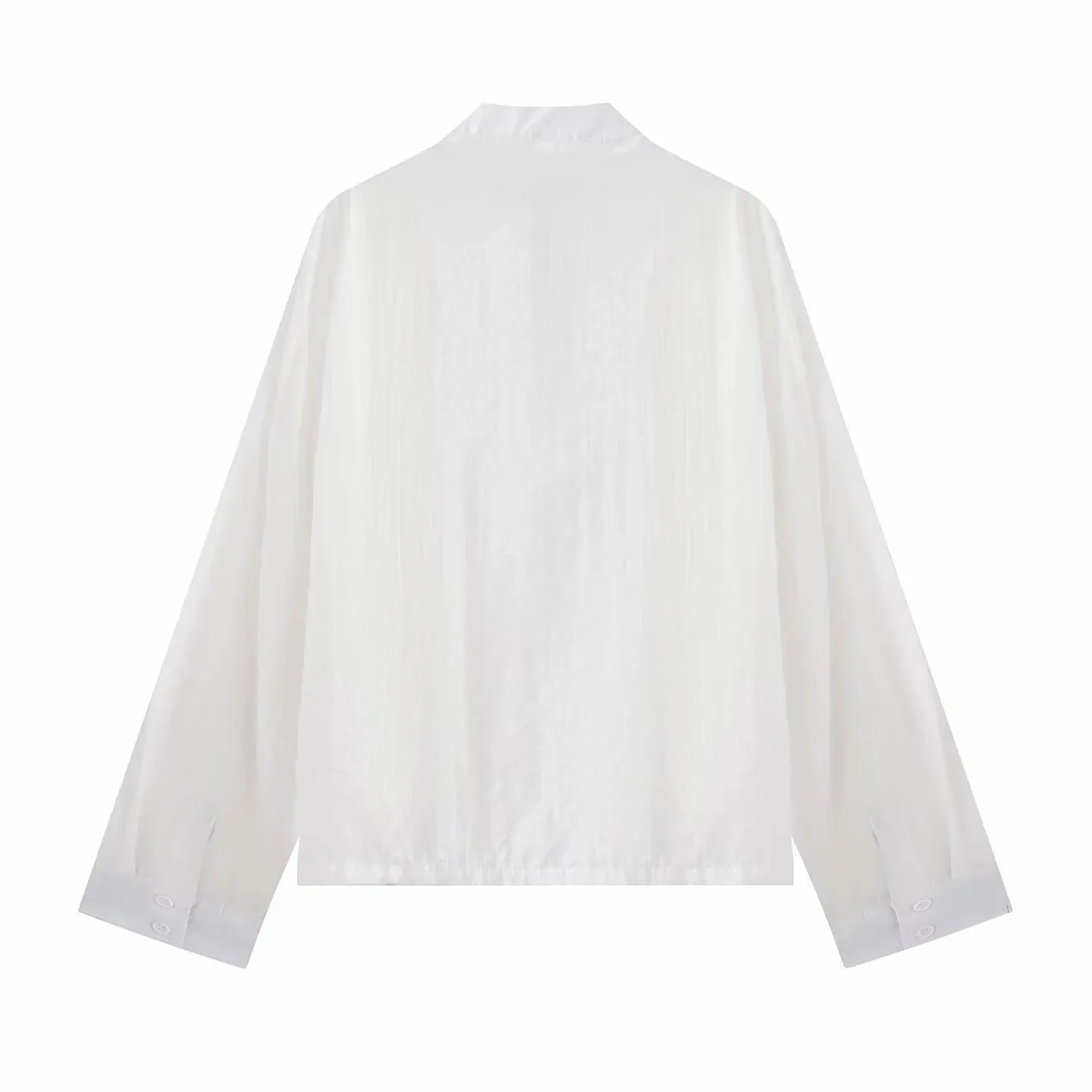 Damen Mode Satin-Knotenknopf-Hemd Vintage Damen Rundhals-Kragen Langarm-Bluse Elegantes Damenhemd – Detail 6