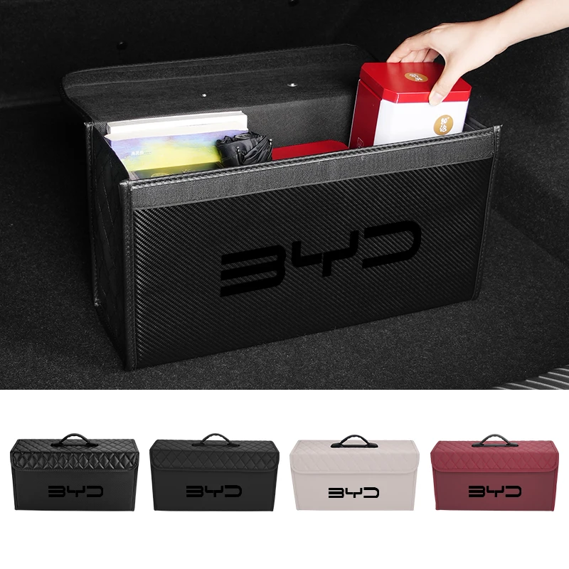 

Car Organiser Travel Bag Leather Trunk Organiser Portable Collapsible For BYD F3 I3 F0 F6 S6 S8 E5 E6 G3 G6 L3 S7 M6 Tang Song Q