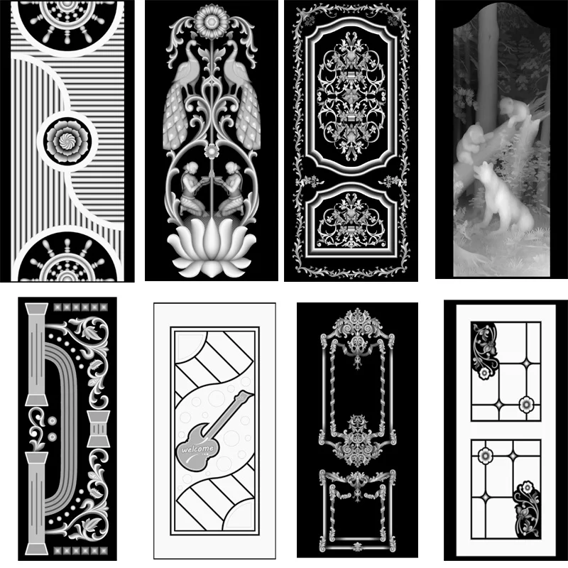 60 pcs Package Wooden Door CNC Router Engraving Designs ArtCAM 3D Relif Files in RLF STL format files collection