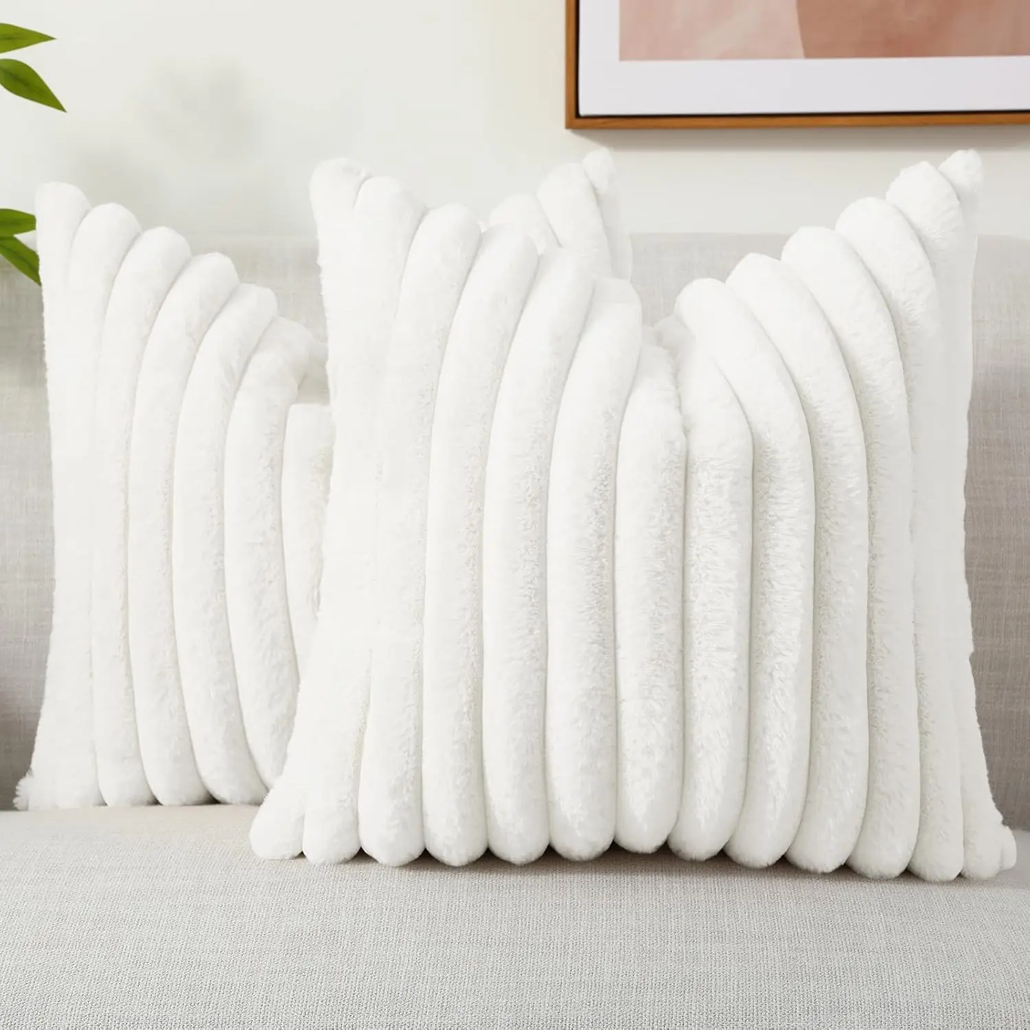 

Spring Throw Pillow Covers 24X24 Set Of 2, Decorative Soft Plush Striped Couch Pillow Covers With Velvet Ba For Sofa, Bed,