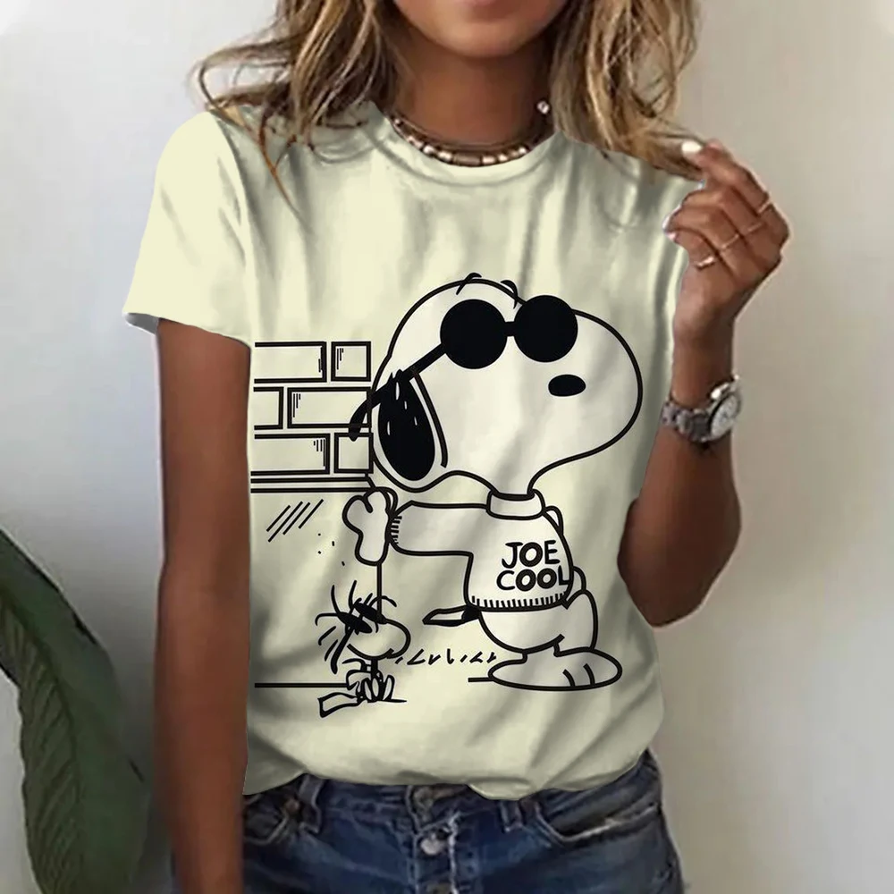 Y2k Crop Tops 2024 Aesthetic Cute Pink Snoopy print Baby Tees 2000s Vintage Cartoon O-neck Harajuku Short Sleeve Crop T-shirt