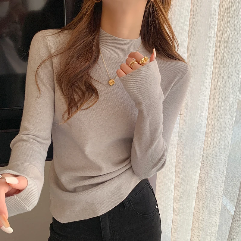 2025 outono inverno gola alta camisola feminina casual fino pulôver vintage básico sólido malha coreano topos simples chique jumpers