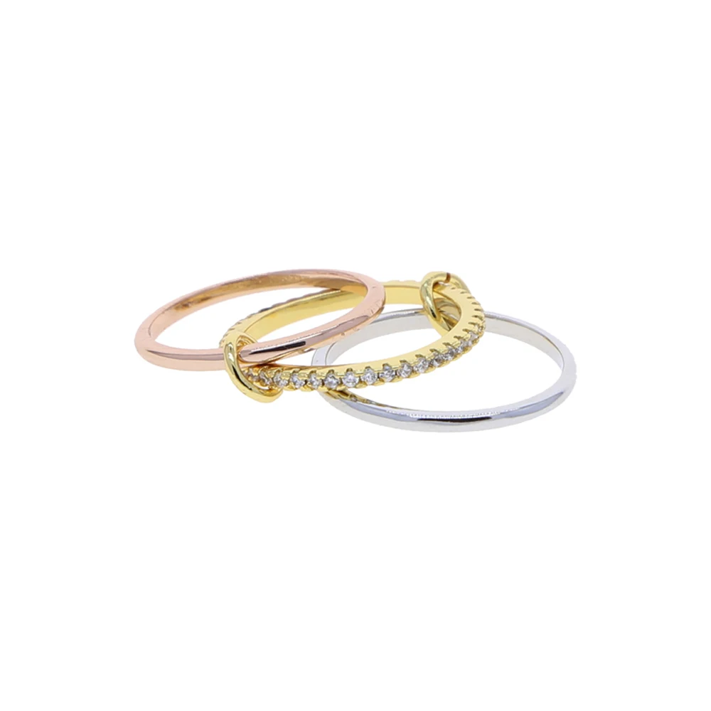 New Iced Out 4PCS Connect Band Finger Ring Two Tone Gold Color Zircon Rings For Women Fashion Jewelry