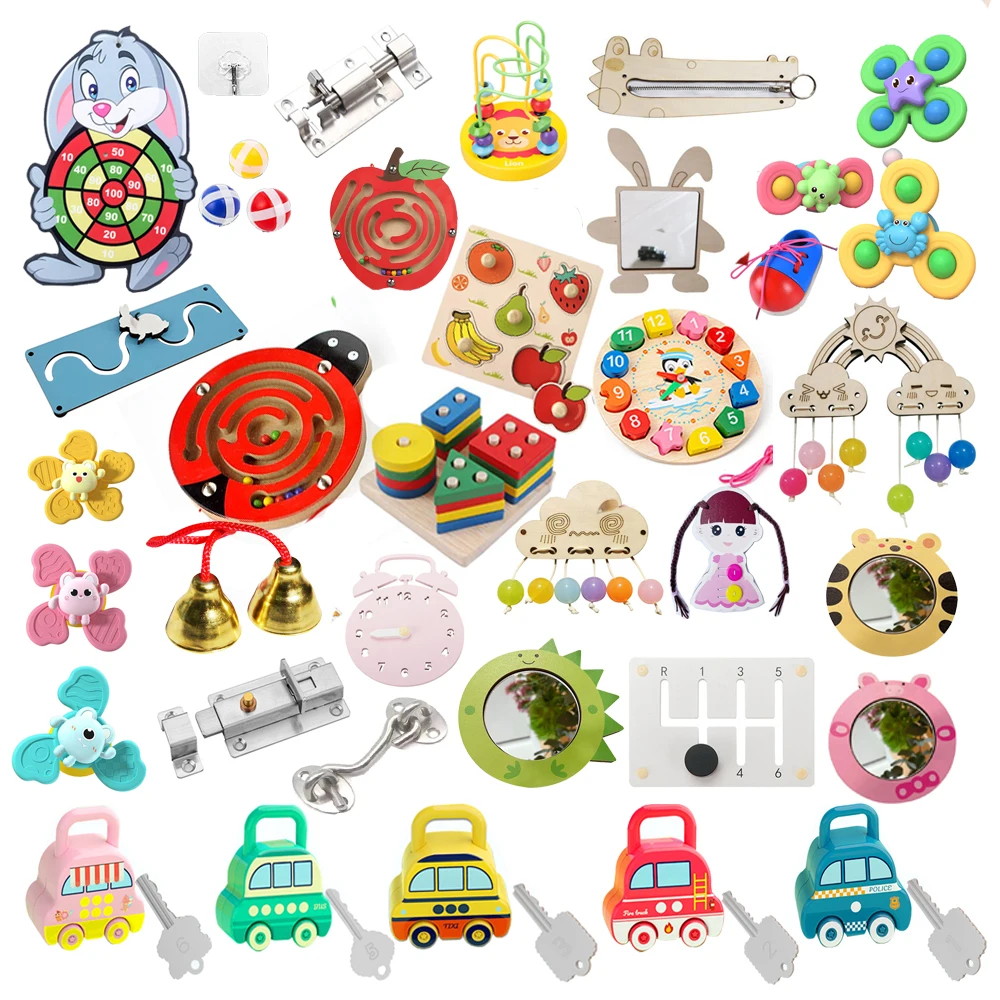 Children Busy Board Kid Activity Montessori Toy Wood Accessories Early Education Learning Toys Manipulation Board Parts For Baby