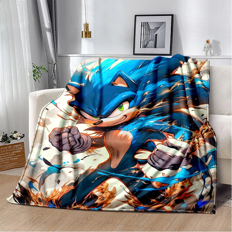 Couverture en peluche douce de dessin animé HD s-sonics, couverture en flanelle pour salon, chambre à coucher, lit, canapé, cadeau de pique-nique