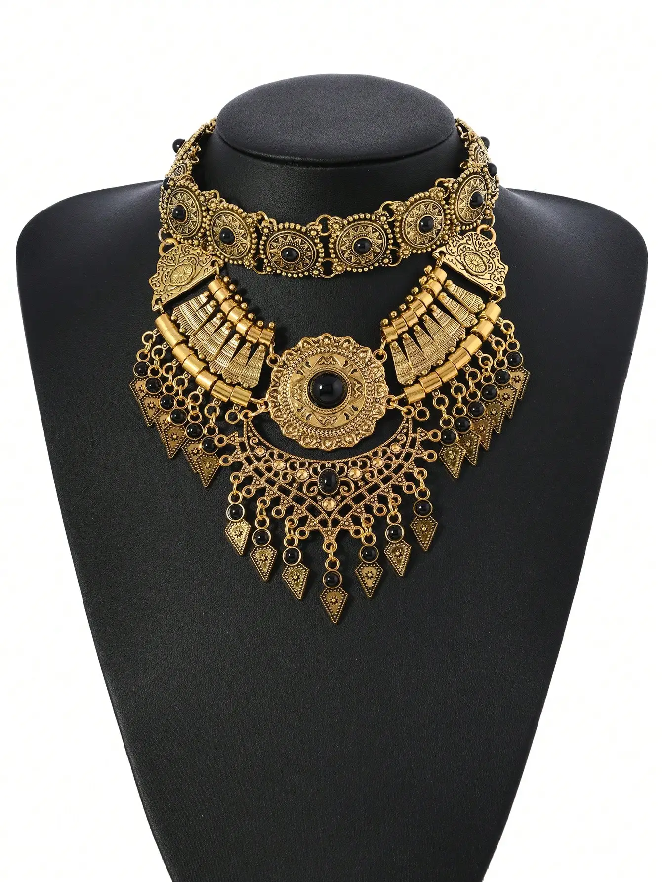 قلادة بوهيمية عصرية متعددة الطبقات مبالغ فيها لإكسسوارات الحفلات النسائية غير الرسمية، ياقة شرابة على شكل قطرة ماء