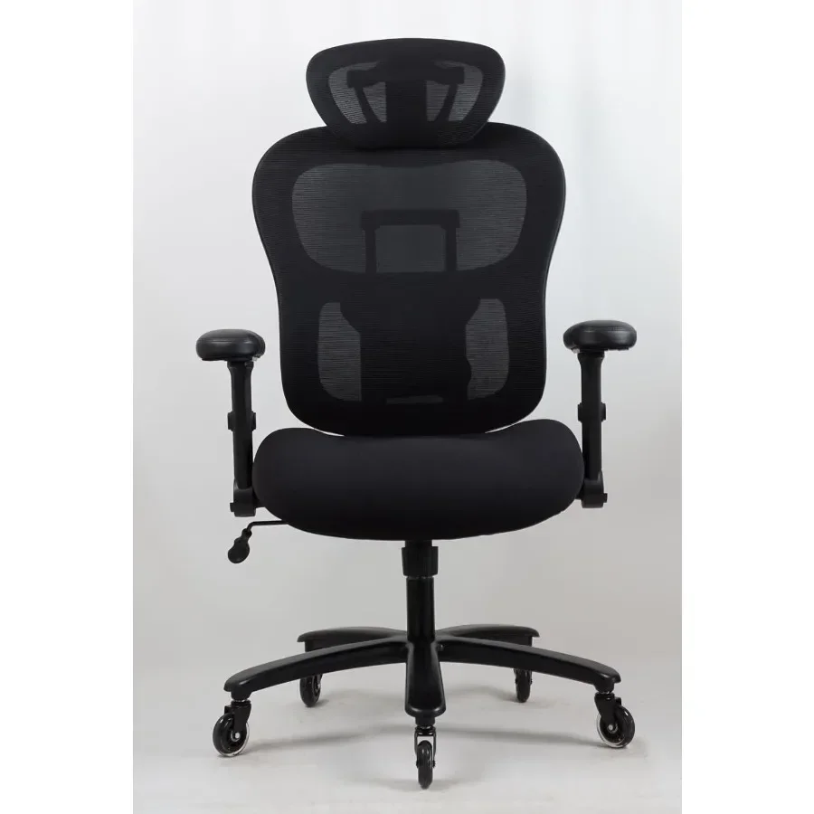 Home office gaming chair, mesh back, black, 500LBS capacity with ergonomic lumbar support, adjustable headrest and 2D flip-up a