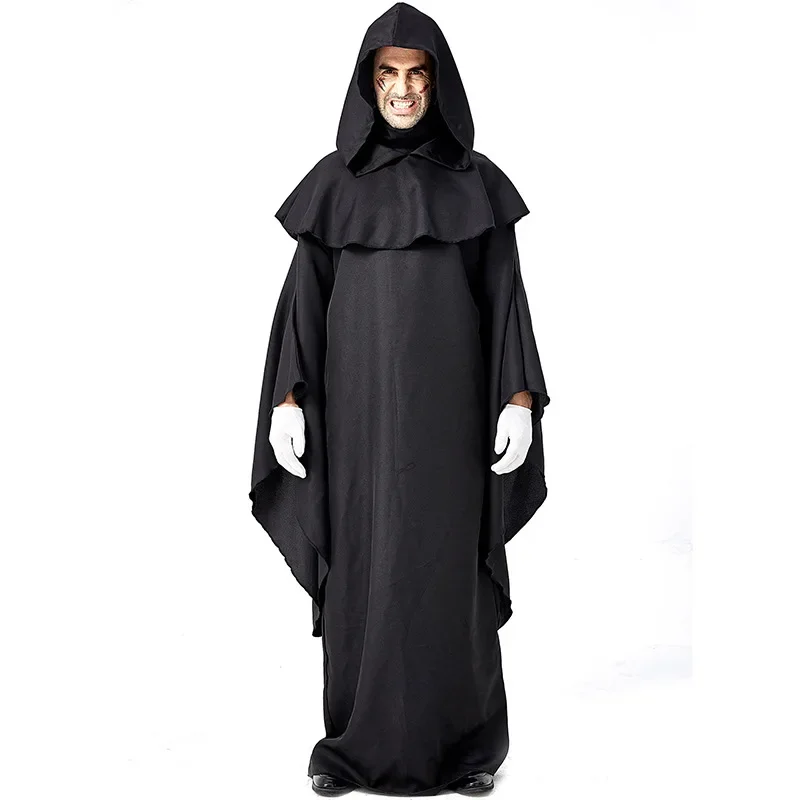 Novo preto robe demônio traje cosplay masculino traje de halloween para adulto carnaval festa diabo terno