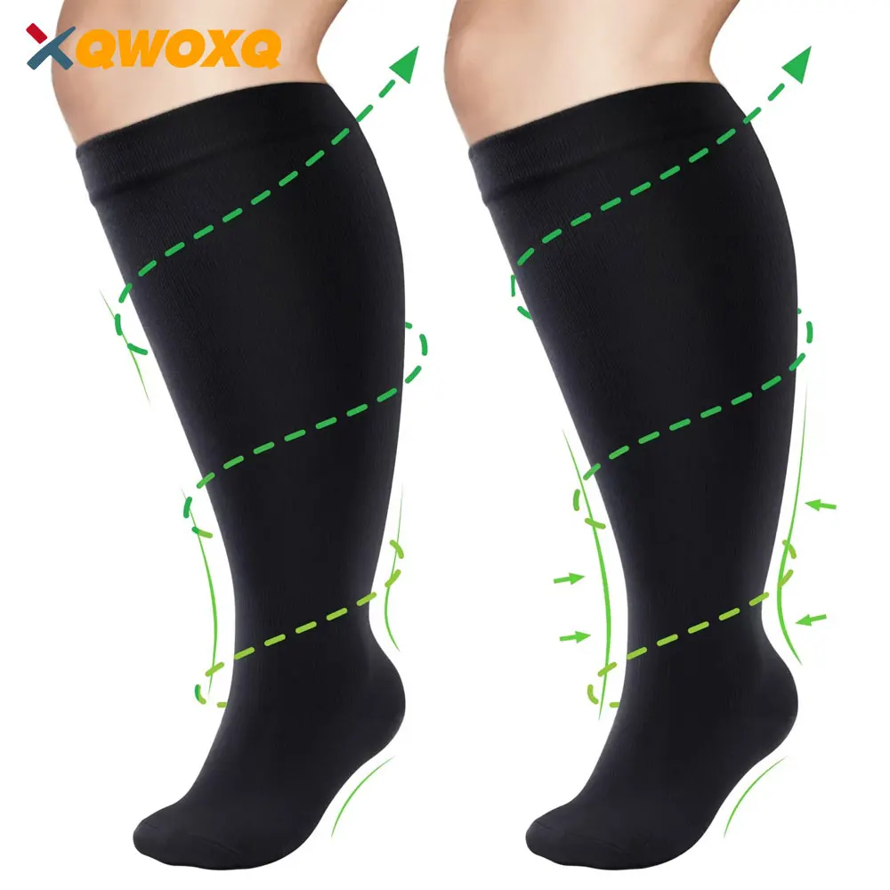 

1 Pair 2XL-7XL Large Size Compression Socks for Women and Men 20-30 MmHg Wide Calf Knee Stockings for Sports Running Yoga