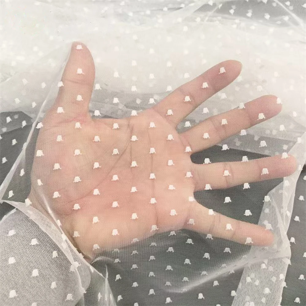 Polyester-Tüllstoff mit Polka-Dots-Muster, Jacquard, leicht, transparent, weich, atmungsaktives Material für DIY-Näharbeiten, Kleider, Röcke, Bastelarbeiten – Detail 4