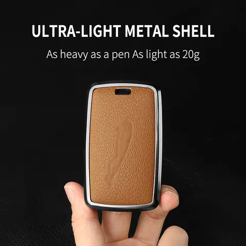 Aluminum Alloy Goatskin Car Key Case Cover For Jaguar JLR XF XJ XE XJL XFL I-PACE E-PACE F-Pace Car Key Case Protect Fob 10 best sales jaguar f pace key case - №5