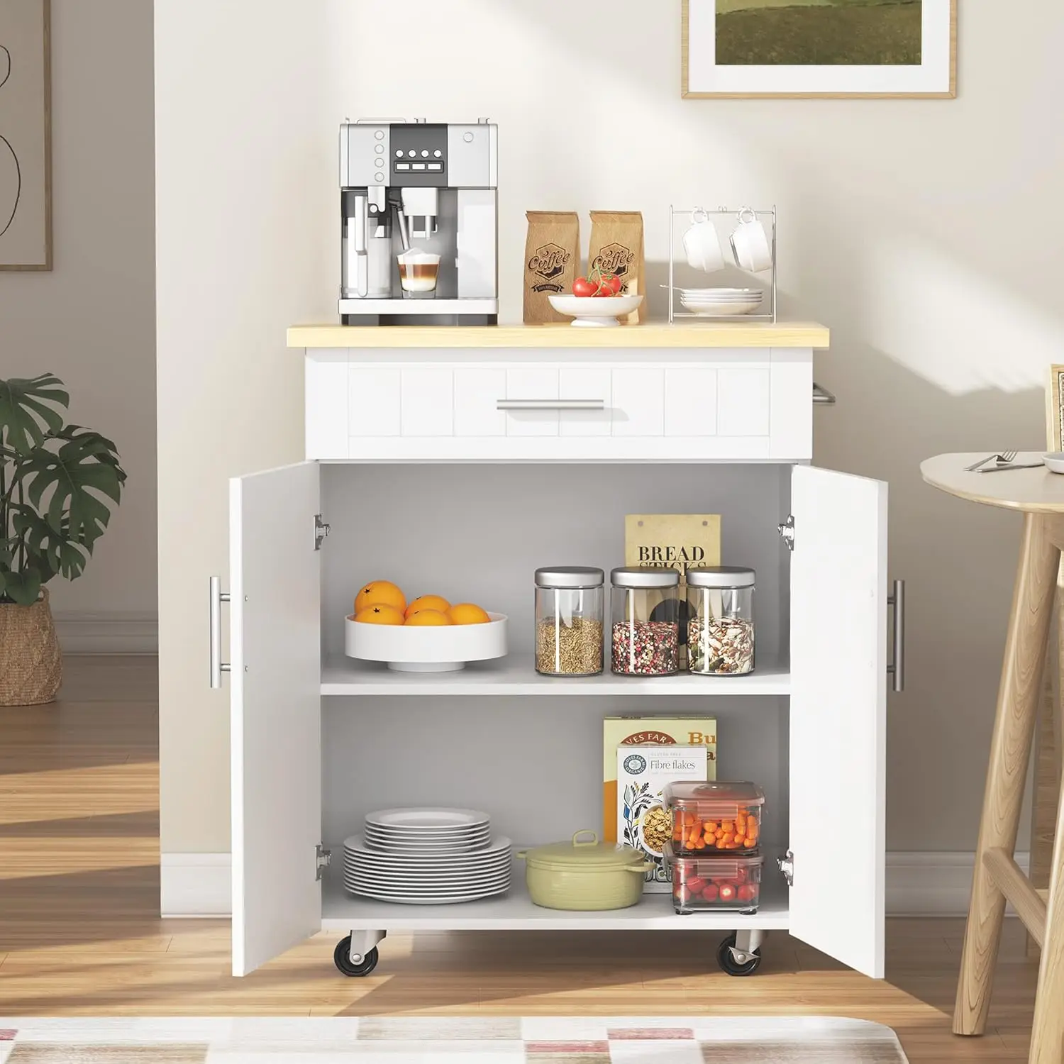 

JY QAQA 26" Kitchen Island on Wheels with Storage Cabinet Kitchen Cart Cabinet with Shelves, Cart Handle for Towel Rack or Free