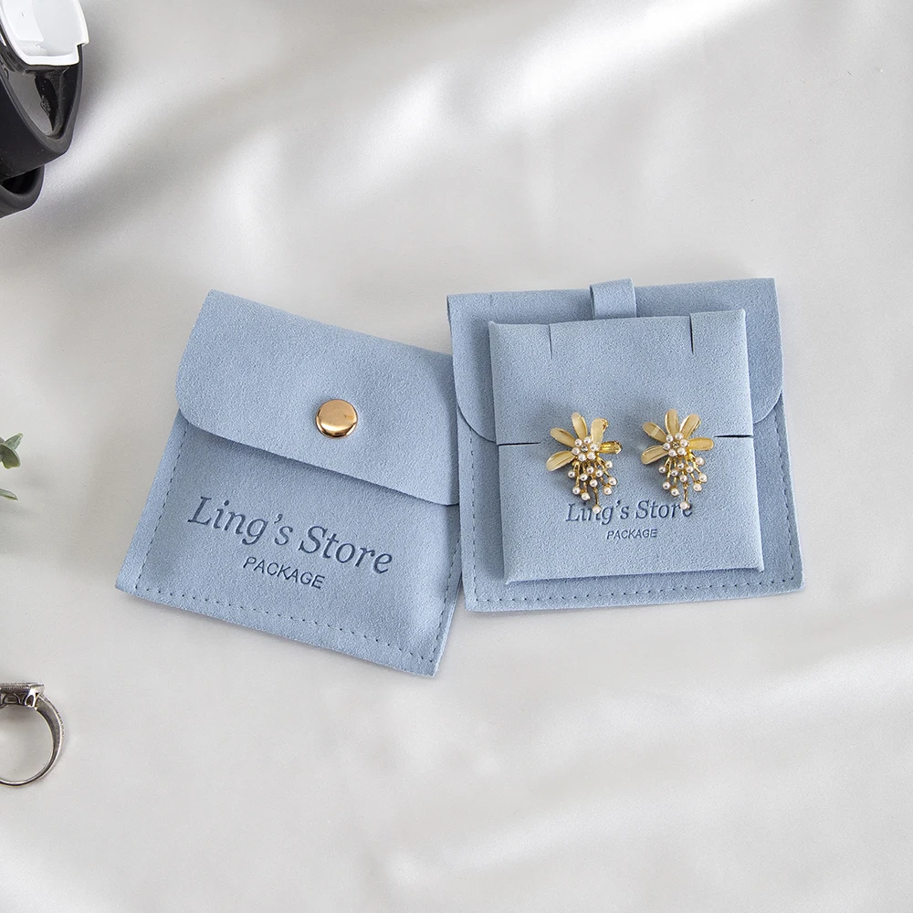

20/50/100 комплектов, милые голубые сумки-защелки из микрофибры 8x8 см, упаковка для ювелирных изделий, сумка на пуговицах, вставка 6x6 см, бумажный коврик для карточек для сережек