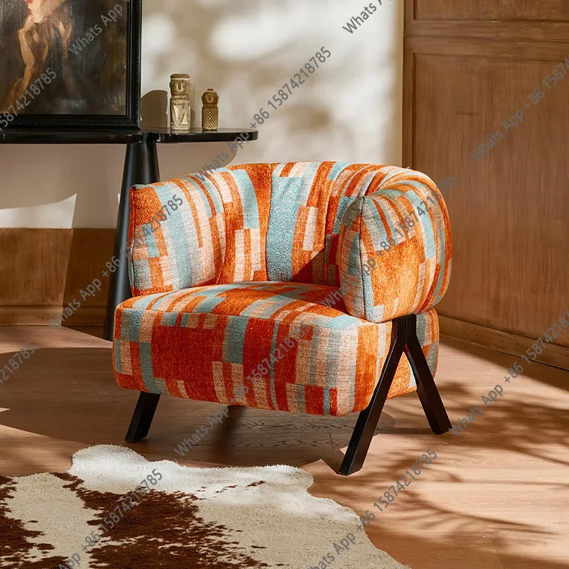 40 Nordic Single Sofa Bedroom Balcony Small Apartment Living Room Light Luxury Furniture Medium Antique Fabric Retro Casual Sing