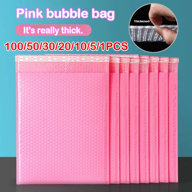 100/1 pçs rosa poli bolha mailers envelopes acolchoados auto selo envelopes acolchoados sacos de presente embalagem envelope material escolar