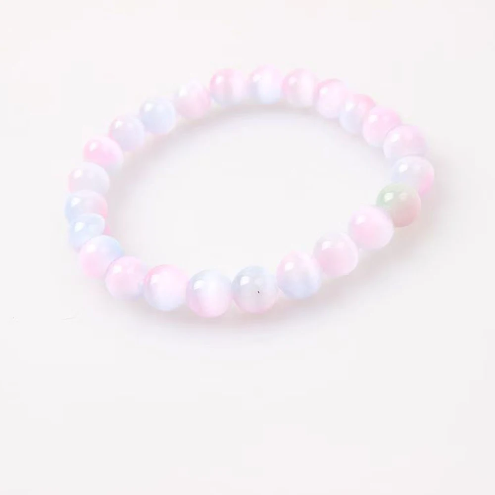 

Women's 8 mm Sweet Bracelet Symbolizing Purity And Beauty Cat Eyes Stone Round Bead Girl Bracelet Stretch Bangles Accessories