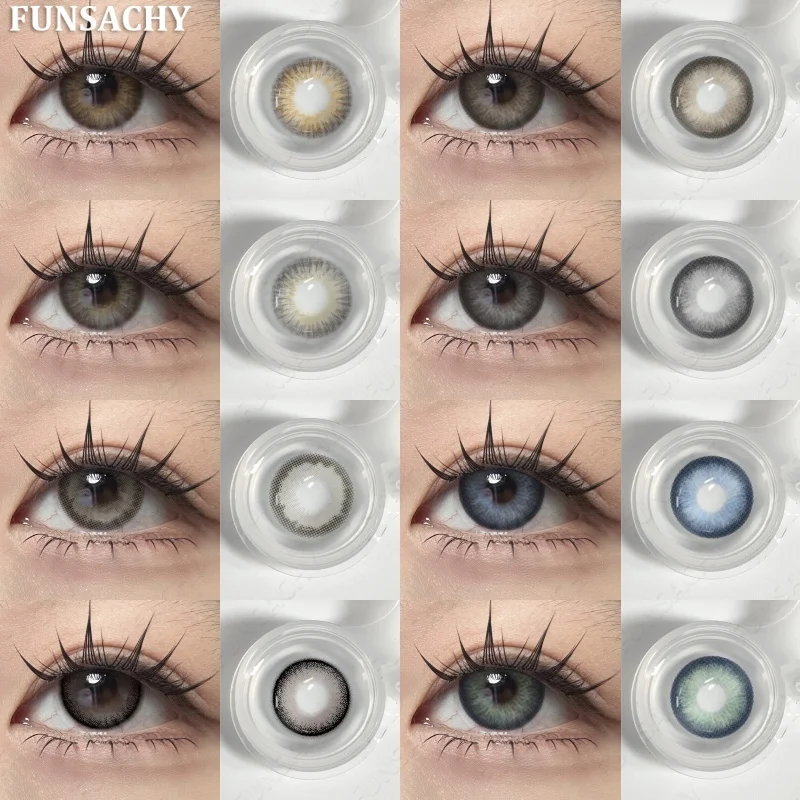 FUNSACHY 2 Stücke Neue Farbe Farbige Kontakt Weiche Runde Linsen Schönheit Schüler Braun Serie Augen Make-Up Blau Hochwertige Softlens
