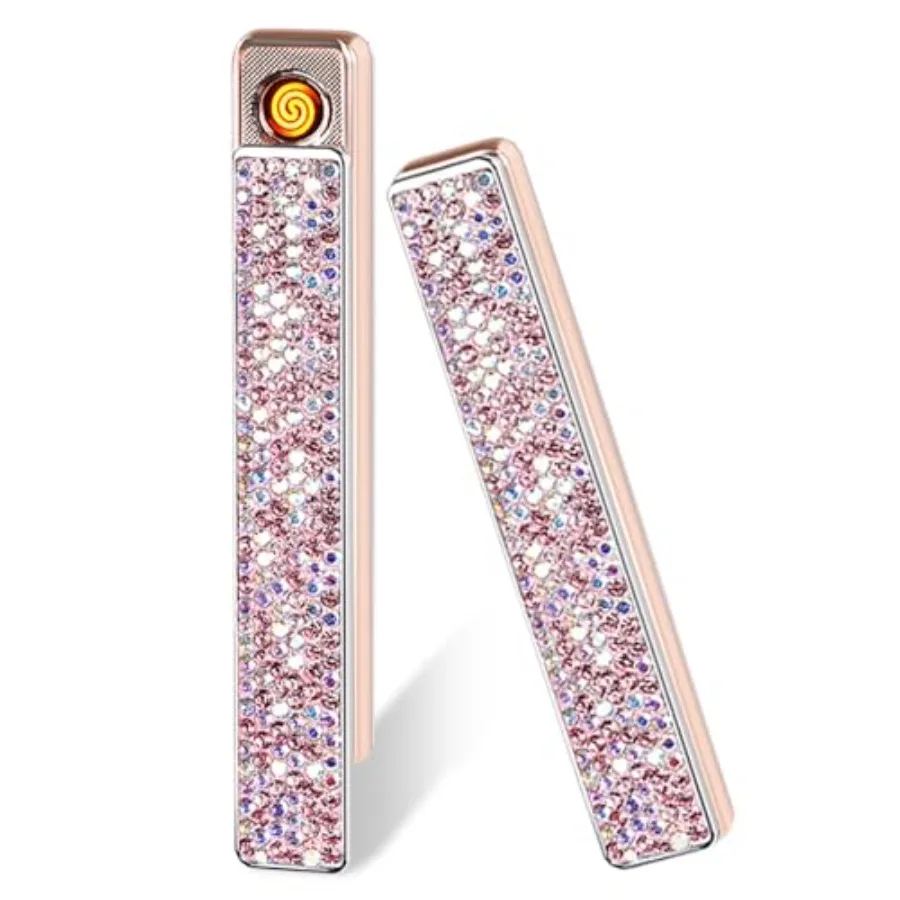 

Electric Lighter, Windproof Flameless Bling Lighters - Type-C Rechargeable, Pull-Out Ignition with Thickened Tungsten, Rhinesto
