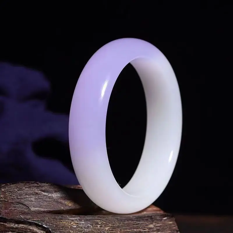 

Xinjiang natural violet gold silk jade bracelet half purple Hetian jade bracelet women's temperament half mountain half wite jad
