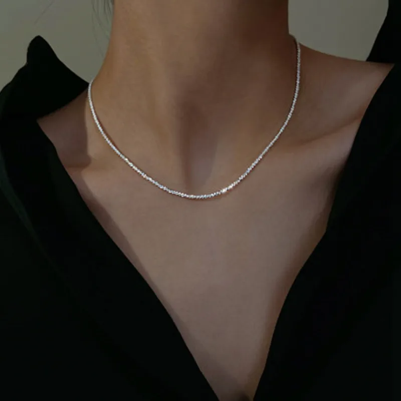 Sparkling Necklace Trendy Chain Choker for Women Fashion Brilliant Crystal Silver Plated Necklaces Accessories Jewelry Gift 2022