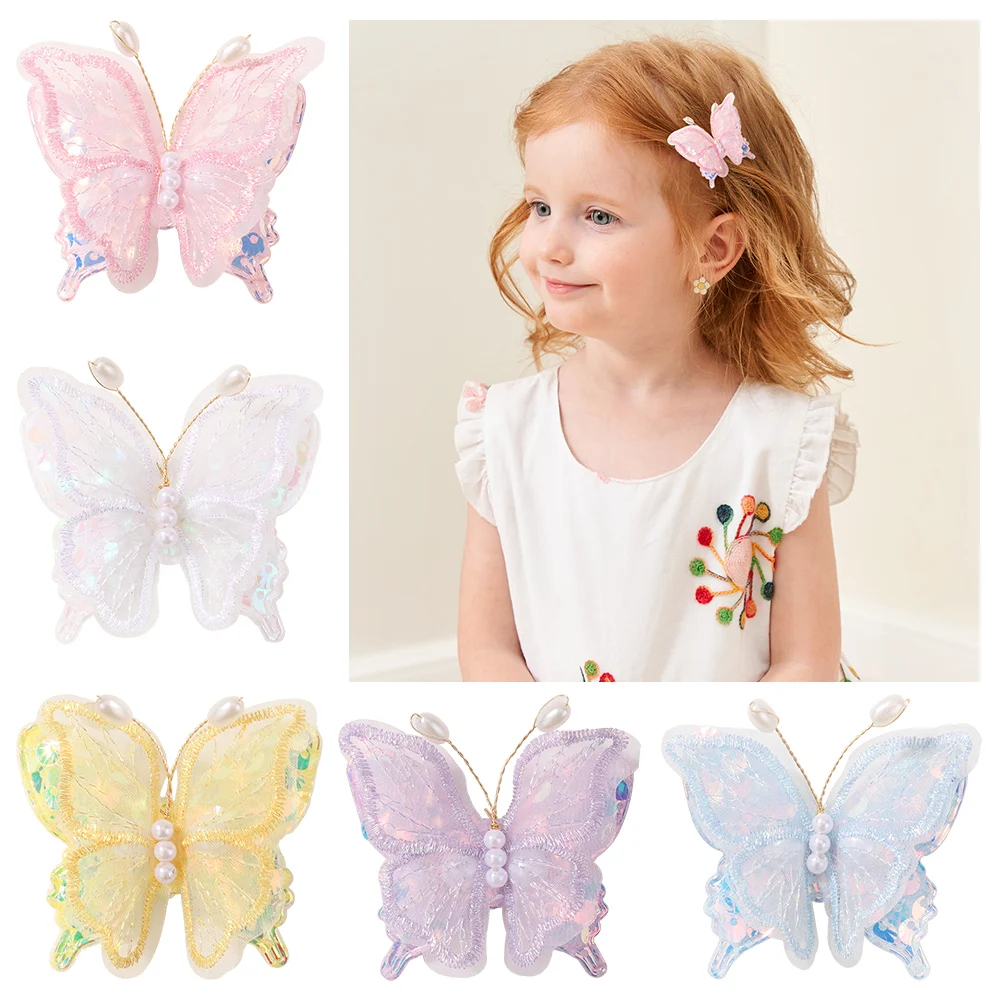 2/6Pcs Colorful Butterfly Hairpins Girl Hair Clips Barrettes Women Sweet Hair Ornament Rainbow Headwear Fashion Hair Accessories