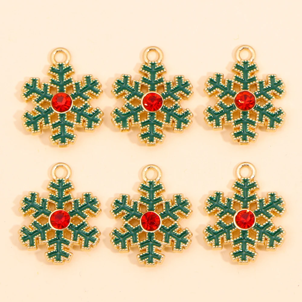 10 Stück Mix Weihnachts-Charms, 12 Stile, glänzender Zirkon, Schneeflocke, Weihnachtsbaum, Süßigkeiten-Anhänger, Ohrringe, Halskette für DIY-Schmuckherstellung – Detail 6